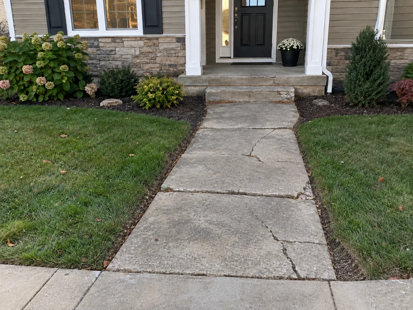 Cracked front entrance walkway before replacement